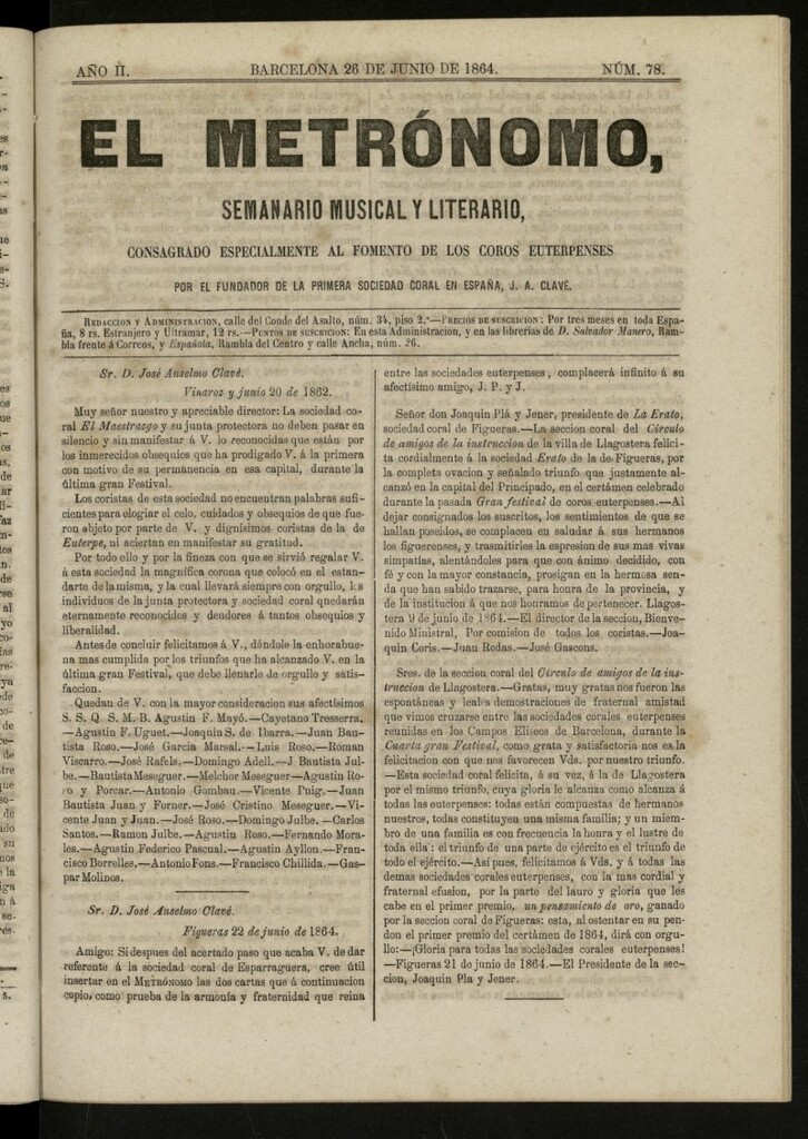 Miniatura de El metrónomo, de 26 de junio de 1864, nº 78