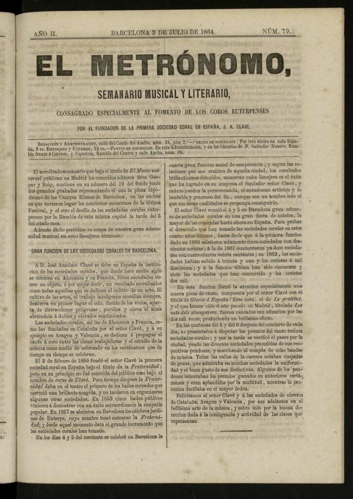 Miniatura de El metrónomo, de 3 de julio de 1864, nº 79