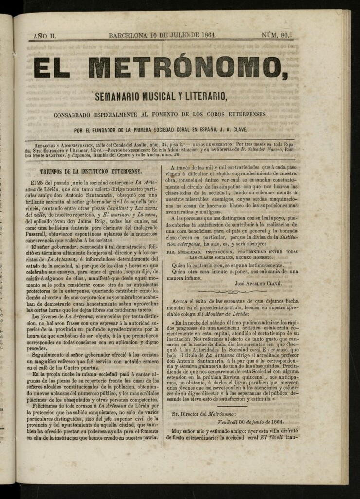Miniatura de El metrónomo, de 10 de julio de 1864, nº 80