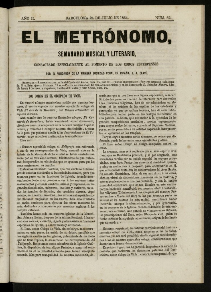 Miniatura de El metrónomo, de 24 de julio de 1864, nº 82