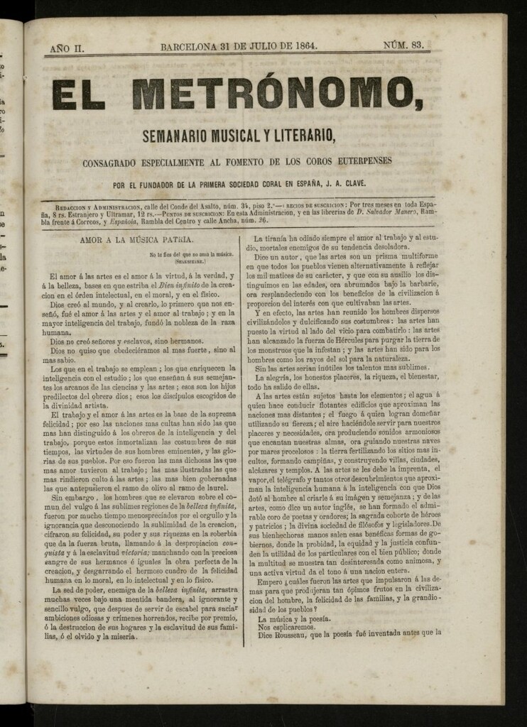 Miniatura de El metrónomo, de 31 de julio de 1864, nº 83
