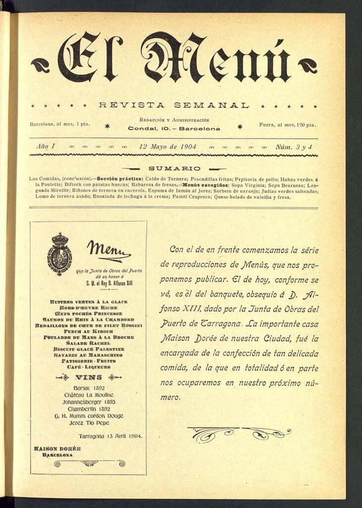 Miniatura de El Menú: revista semanal del 12 de mayo de 1904, nº 3 y 4