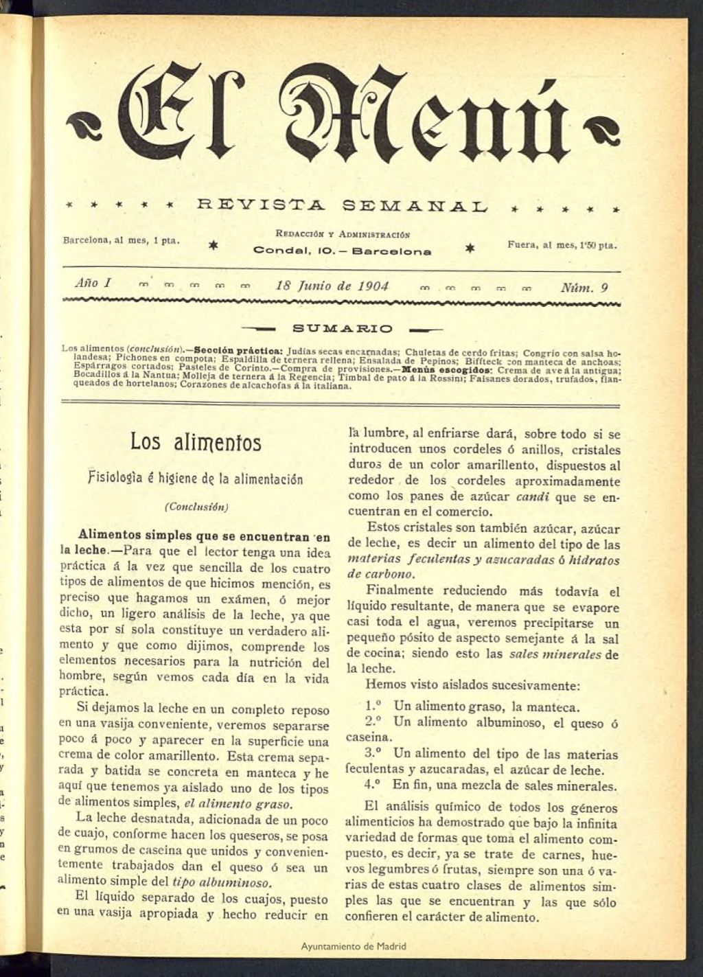 Miniatura de El Menú: revista semanal del 18 de junio de 1904, nº 9