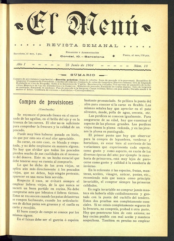 Miniatura de El Menú: revista semanal del 25 de junio de 1904, nº 10