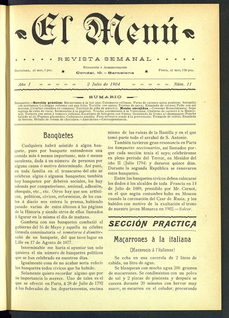 Miniatura de El Menú: revista semanal del 2 de julio de 1904, nº 11