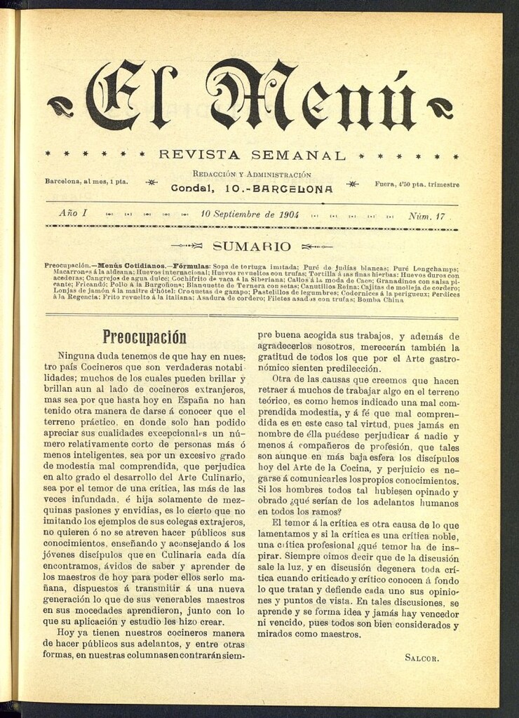 Miniatura de El Menú: revista semanal del 10 de septiembre de 1904, nº 17