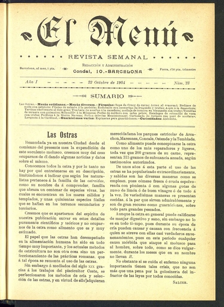 Miniatura de El Menú: revista semanal del 22 de octubre de 1904, nº 23