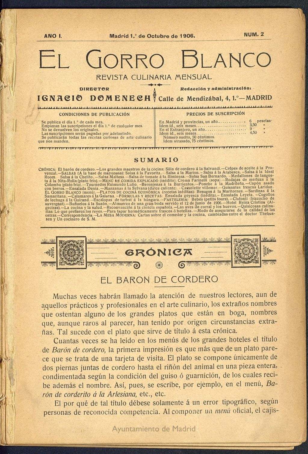 Miniatura de El gorro blanco: revista culinaria mensual del 1 de octubre de 1906, nº 2
