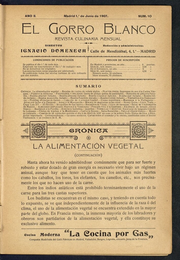 Miniatura de El gorro blanco: revista culinaria mensual del 1 de junio de 1907, nº, 10