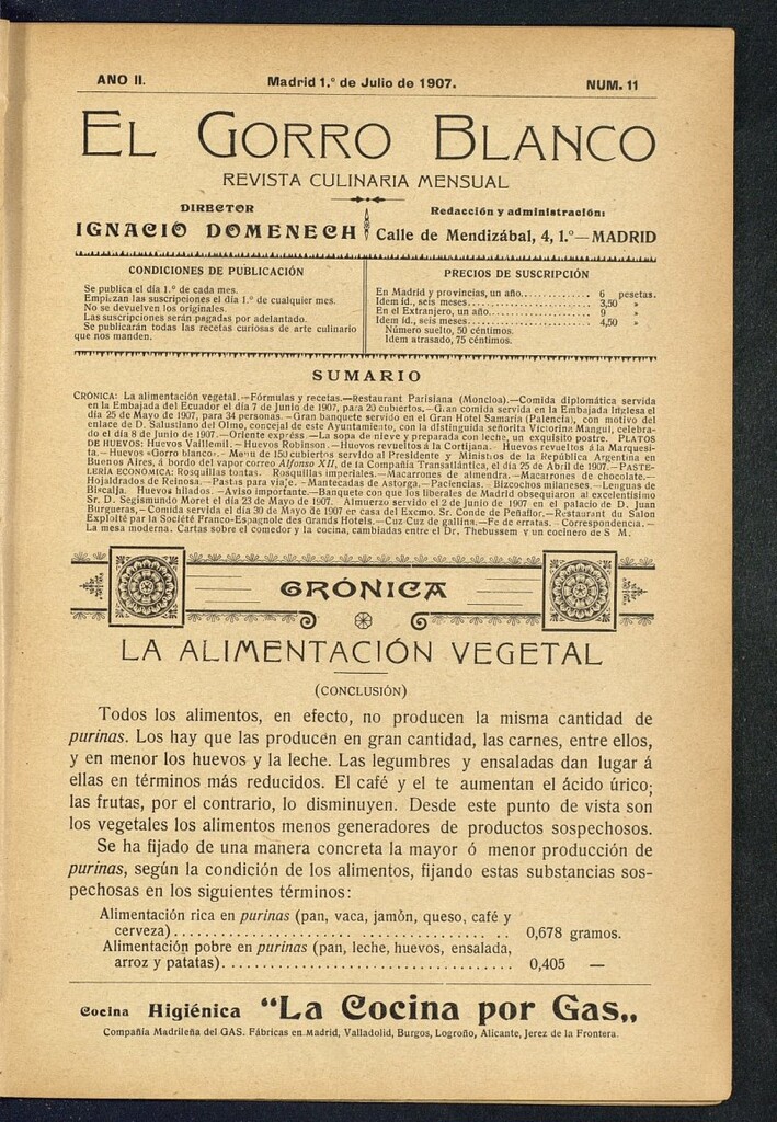 Miniatura de El gorro blanco: revista culinaria mensual del 1 de julio de 1907, nº 11