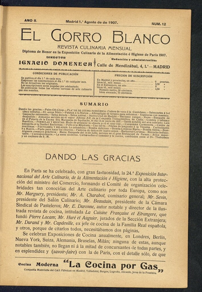 Miniatura de El gorro blanco: revista culinaria mensual del 1 de agosto de 1907, nº 12