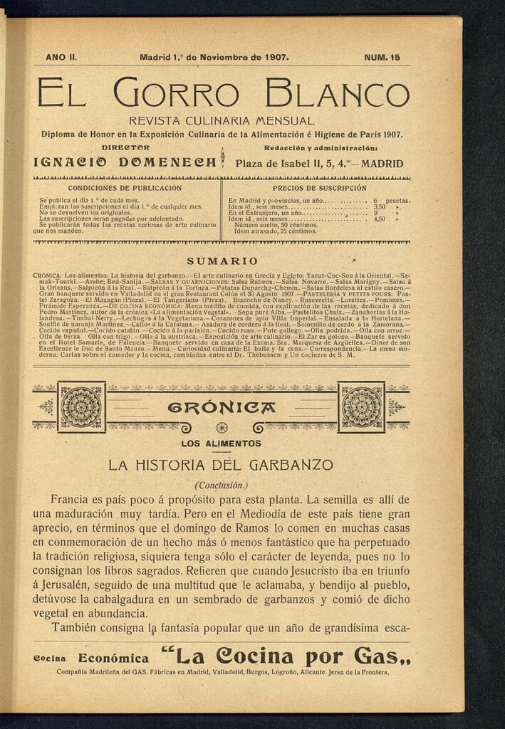 Miniatura de El gorro blanco: revista culinaria mensual del 1 de noviembre de 1907, nº 15