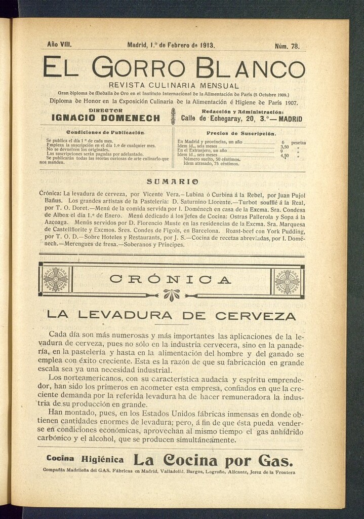 Miniatura de El gorro blanco : revista culinaria mensual del 1 de febrero de 1913, nº 78