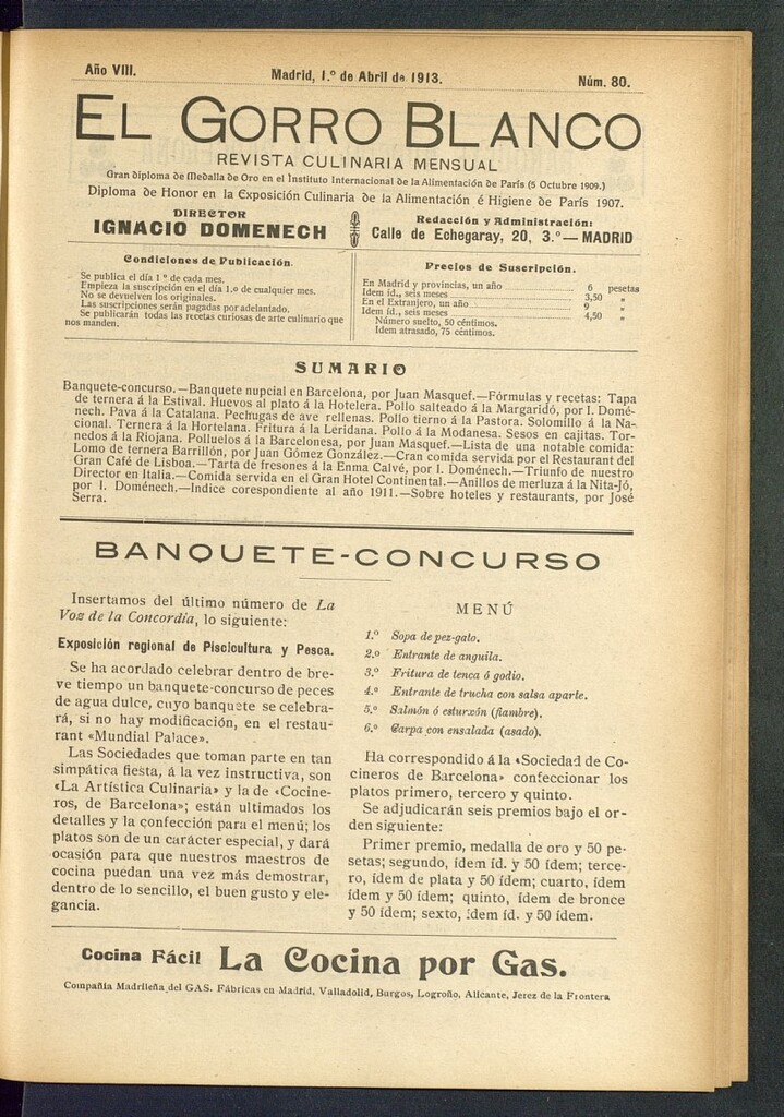 Miniatura de El gorro blanco: revista culinaria mensual del 1 de abril de 1913, nº 80