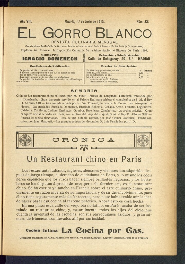 Miniatura de El gorro blanco: revista culinaria mensual del 1 de junio de 1913, nº 82