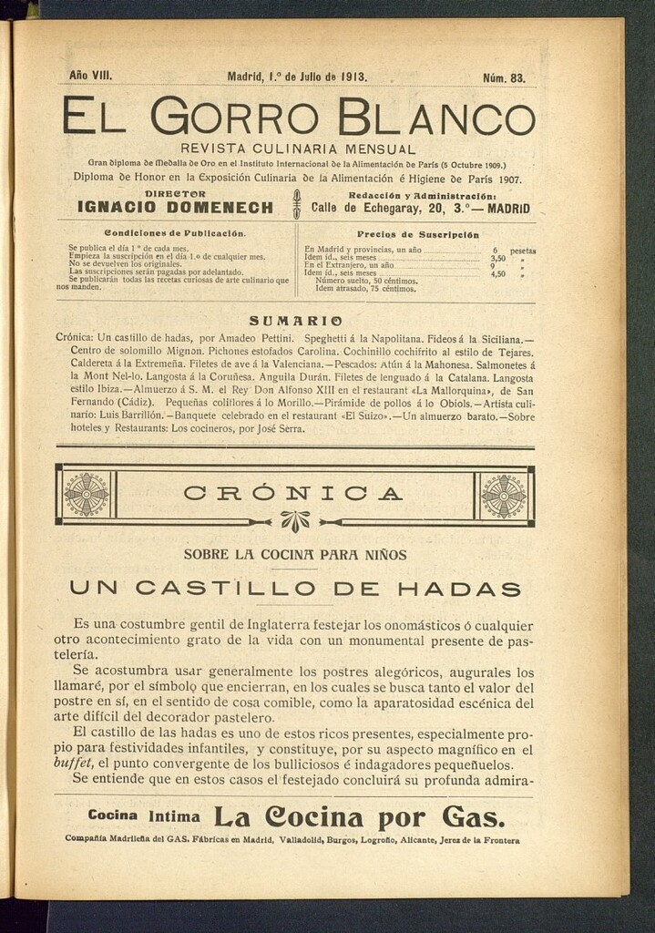 Miniatura de El gorro blanco: revista culinaria mensual del 1 de julio de 1913, nº 83