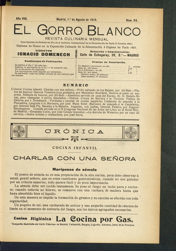 Miniatura de El gorro blanco: revista culinaria mensual del 1 de agosto de 1913, nº 84