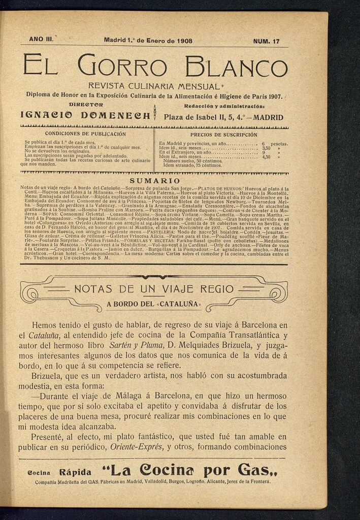 Miniatura de El gorro blanco: revista culinaria mensual del 1 de enero de 1908, nº 17