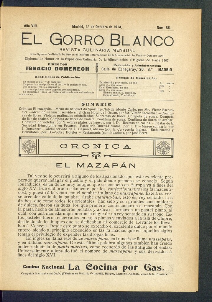 Miniatura de El gorro blanco: revista culinaria mensual del 1 de octubre de 1913, nº 86