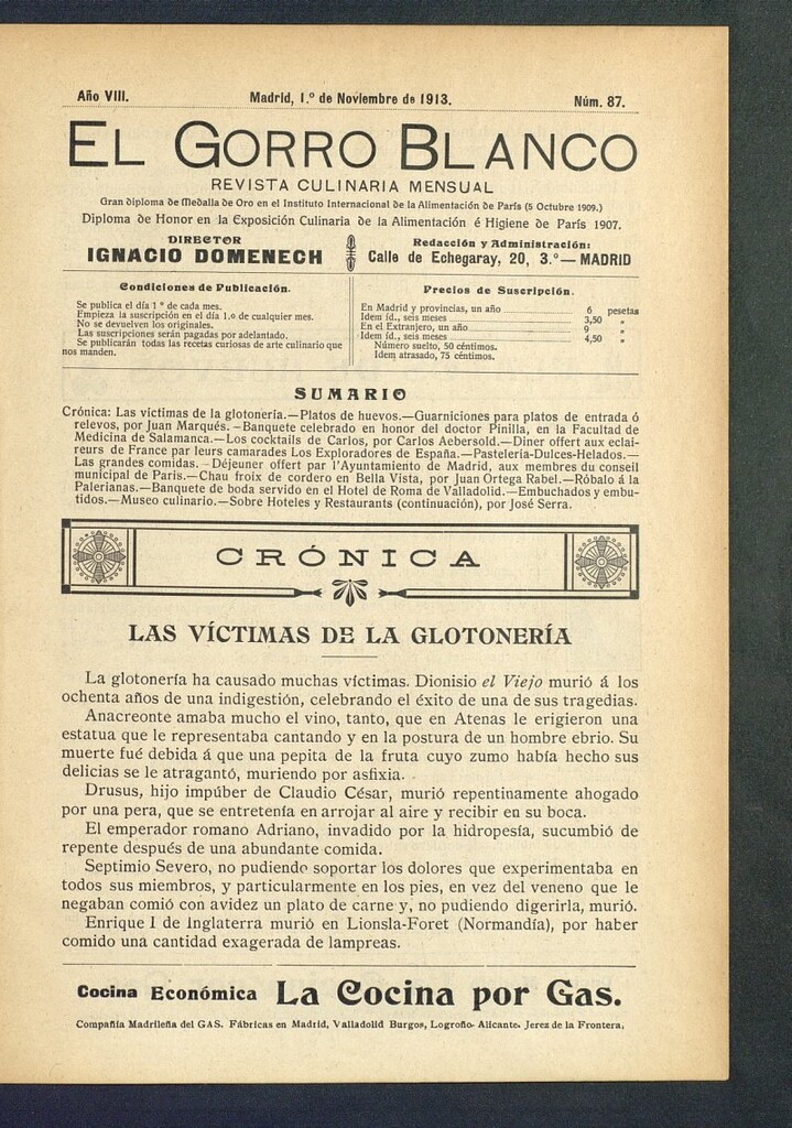 Miniatura de El gorro blanco: revista culinaria mensual del 1 de noviembre de 1913, nº 87