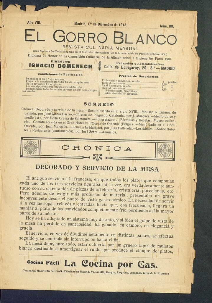 Miniatura de El gorro blanco: revista culinaria mensual del 1 de diciembre de 1913, nº 88