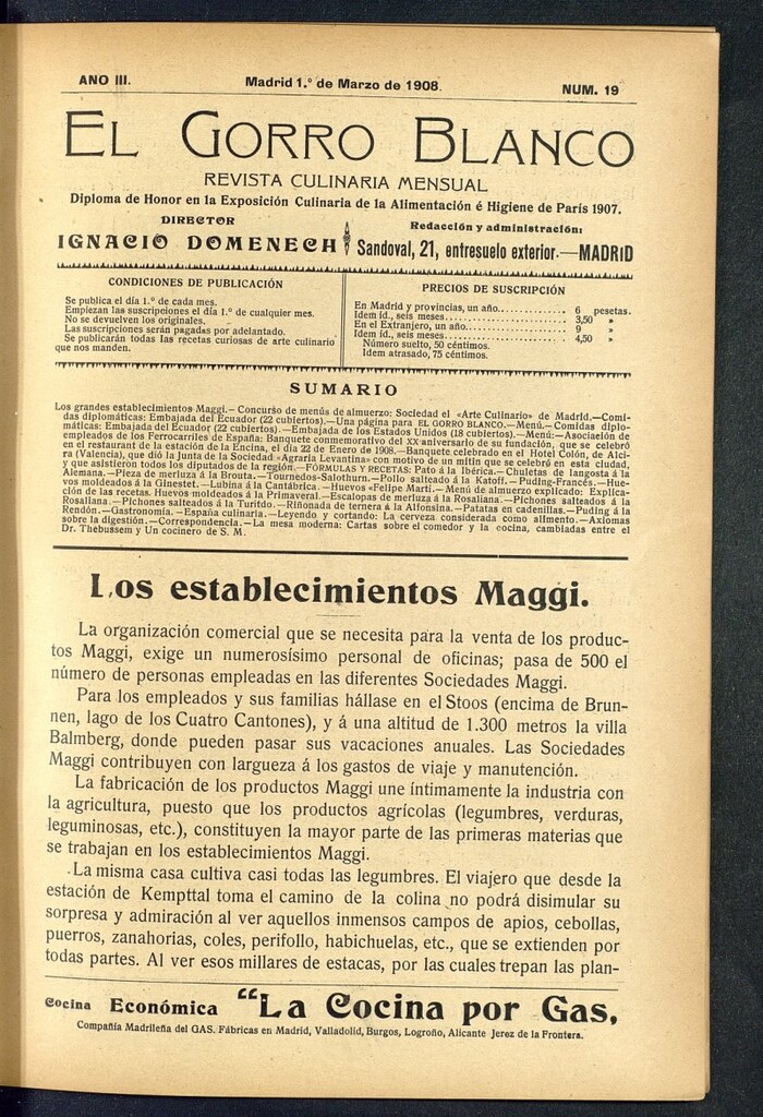 Miniatura de El gorro blanco: revista culinaria mensual del 1 de marzo de 1908, nº 19