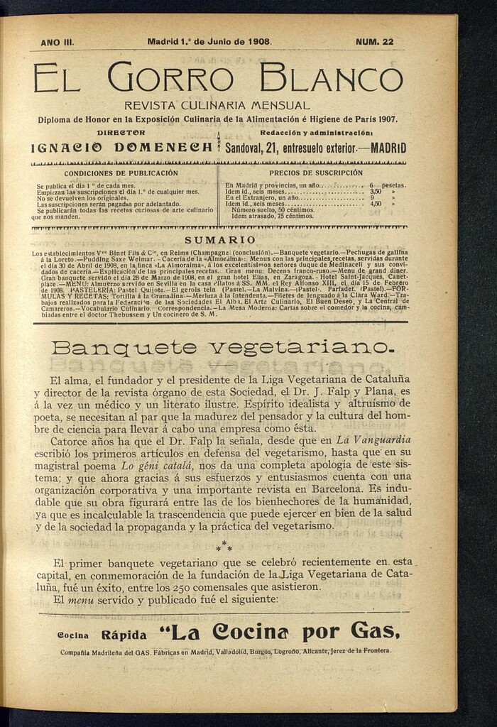 Miniatura de El gorro blanco: revista culinaria mensual del 1 de junio de 1908, nº 22
