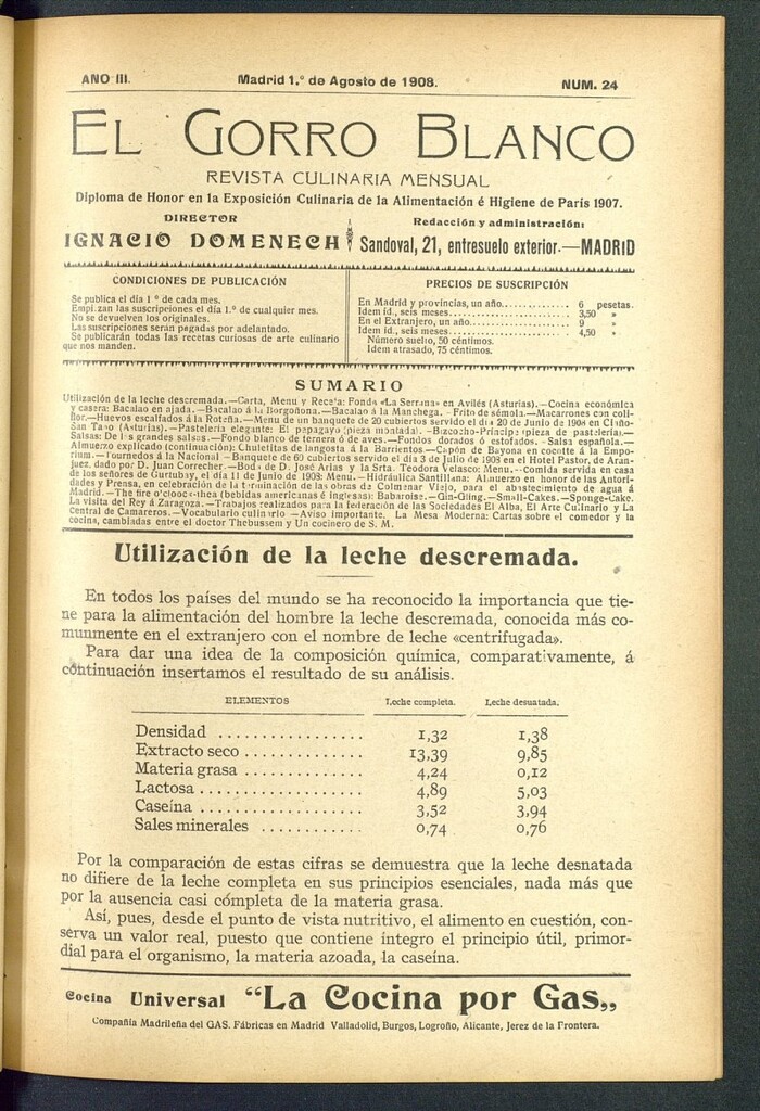 Miniatura de El gorro blanco: revista culinaria mensual del 1 de agosto de 1908, nº 24