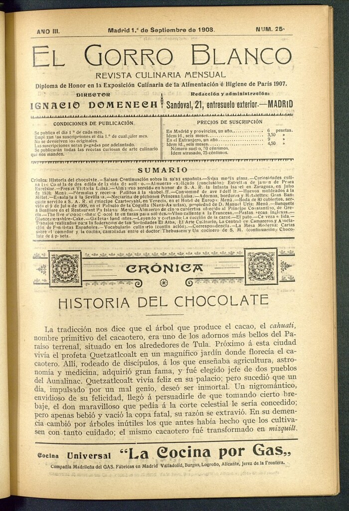 Miniatura de El gorro blanco: revista culinaria mensual del 1 de septiembre de 1908, nº 25