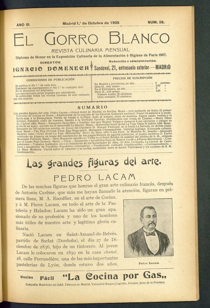 Miniatura de El gorro blanco: revista culinaria mensual del 1 de octubre de 1908, nº 26