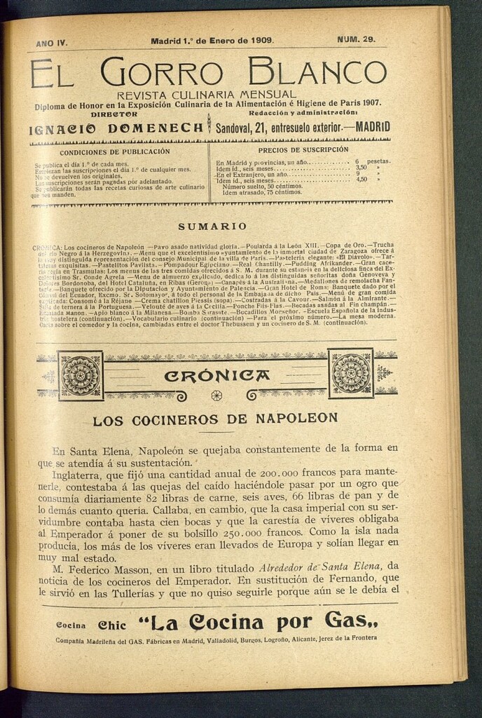 Miniatura de El gorro blanco: revista culinaria mensual del 1 de enero de 1909, nº 29