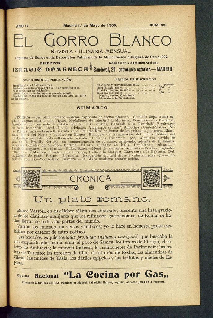 Miniatura de El gorro blanco: revista culinaria mensual del 1 de mayo de 1909, nº 33