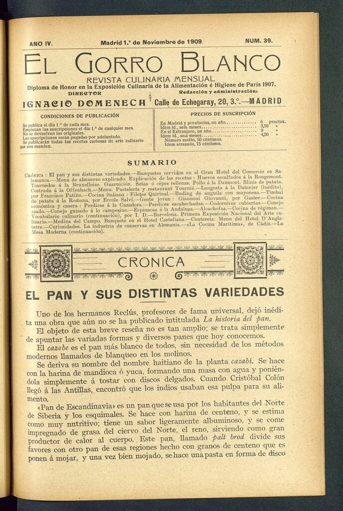 Miniatura de El gorro blanco: revista culinaria mensual del 1 de noviembre de 1909, nº 39