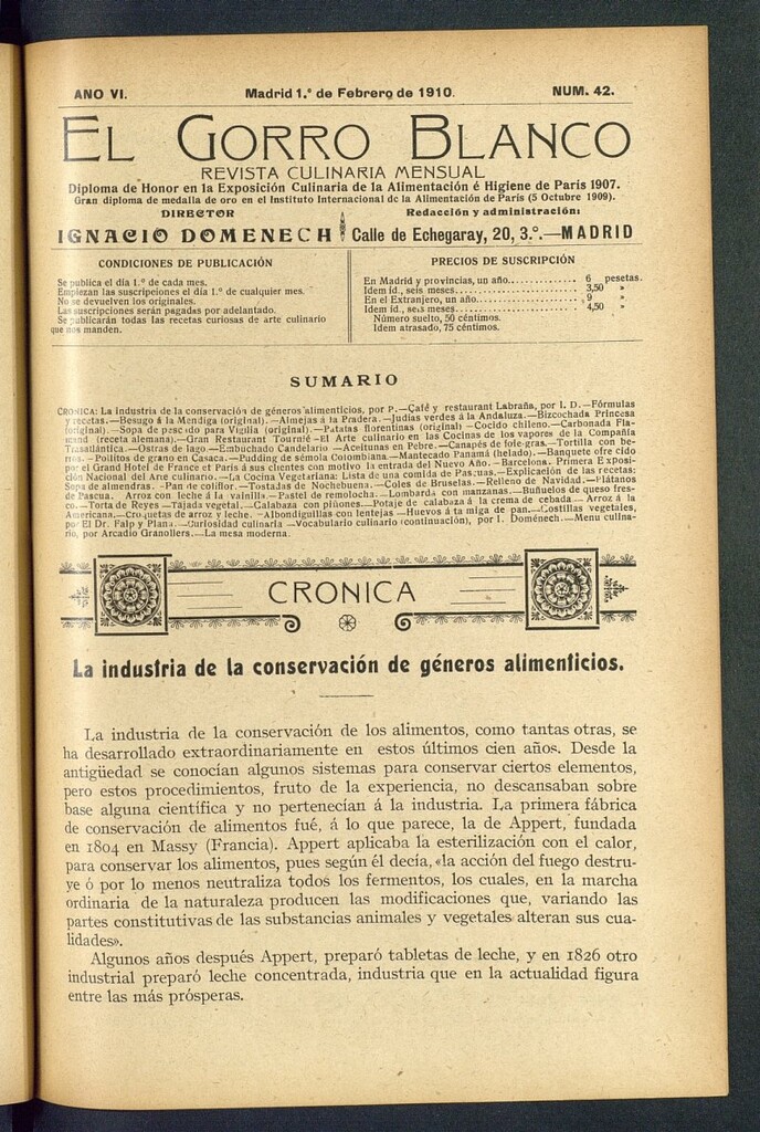 Miniatura de El gorro blanco: revista culinaria mensual del 1 de febrero de 1910, nº 42