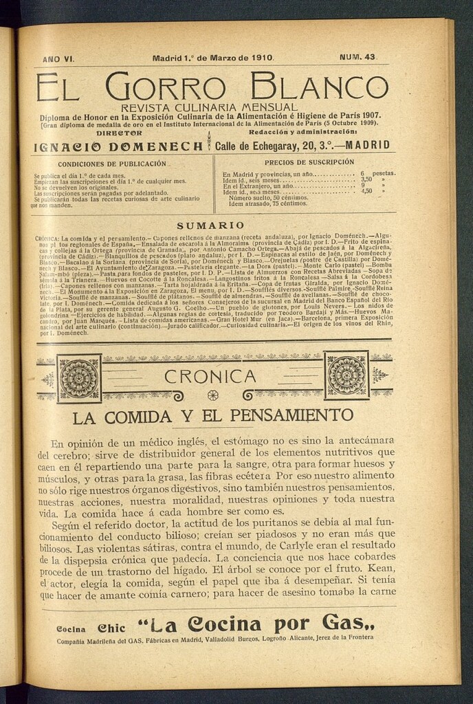 Miniatura de El gorro blanco: revista culinaria mensual del 1 de marzo de 1910, nº 43