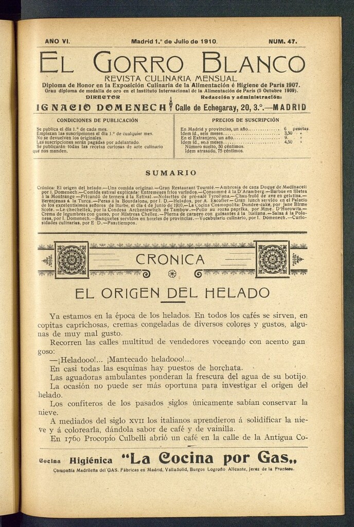 Miniatura de El gorro blanco: revista culinaria mensual del 1 de julio de 1910, nº 47