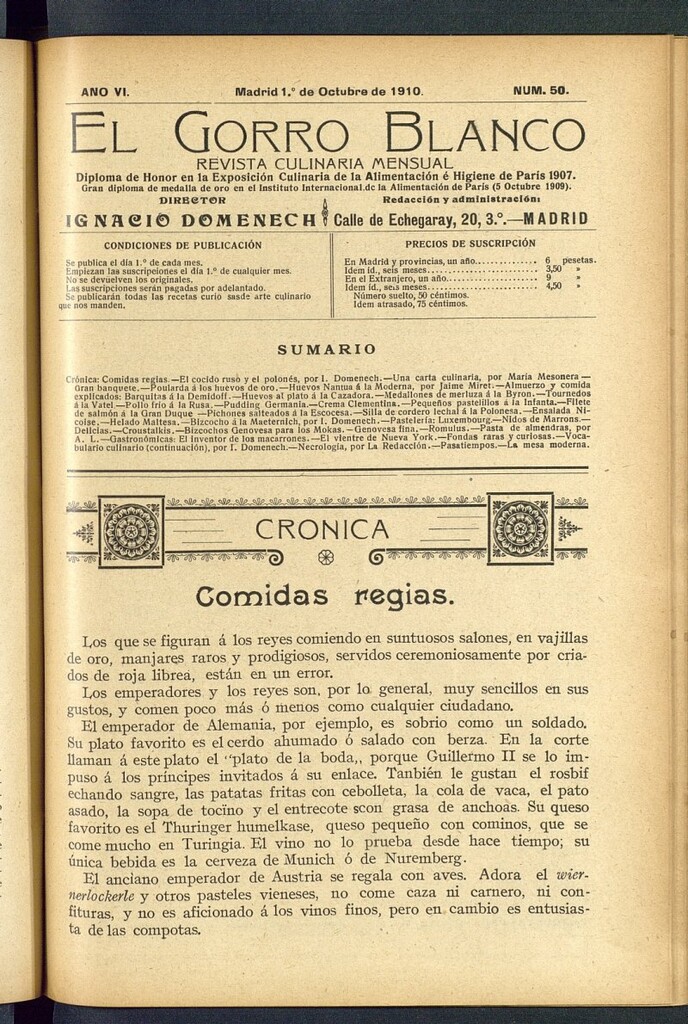 Miniatura de El gorro blanco: revista culinaria mensual del 1 de octubre de 1910, nº 50