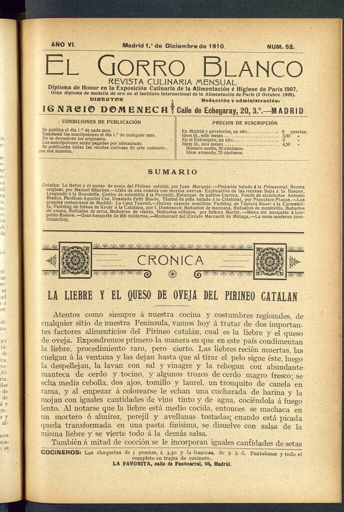 Miniatura de El gorro blanco: revista culinaria mensual del 1 de diciembre de 1910, nº 52