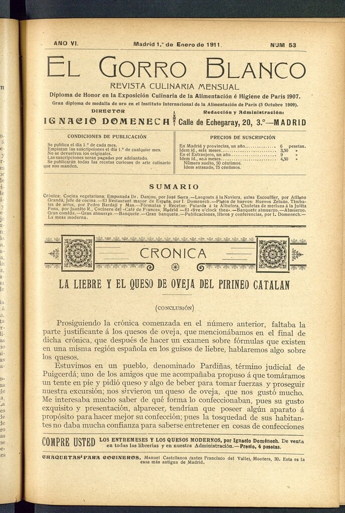 Miniatura de El gorro blanco: revista culinaria mensual del 1 de enero de 1911, nº 53