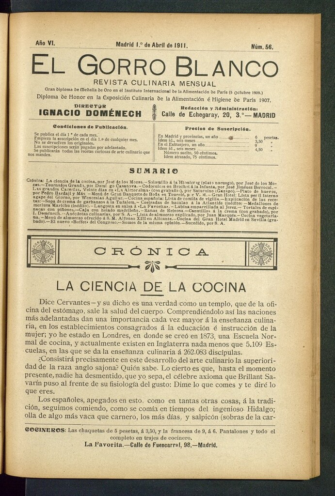 Miniatura de El gorro blanco: revista culinaria mensual del 1 de abril de 1911, nº 56