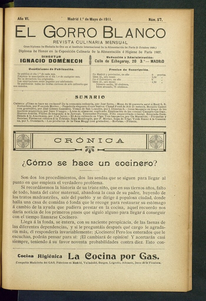 Miniatura de El gorro blanco: revista culinaria mensual del 1 de mayo de 1911, nº 57