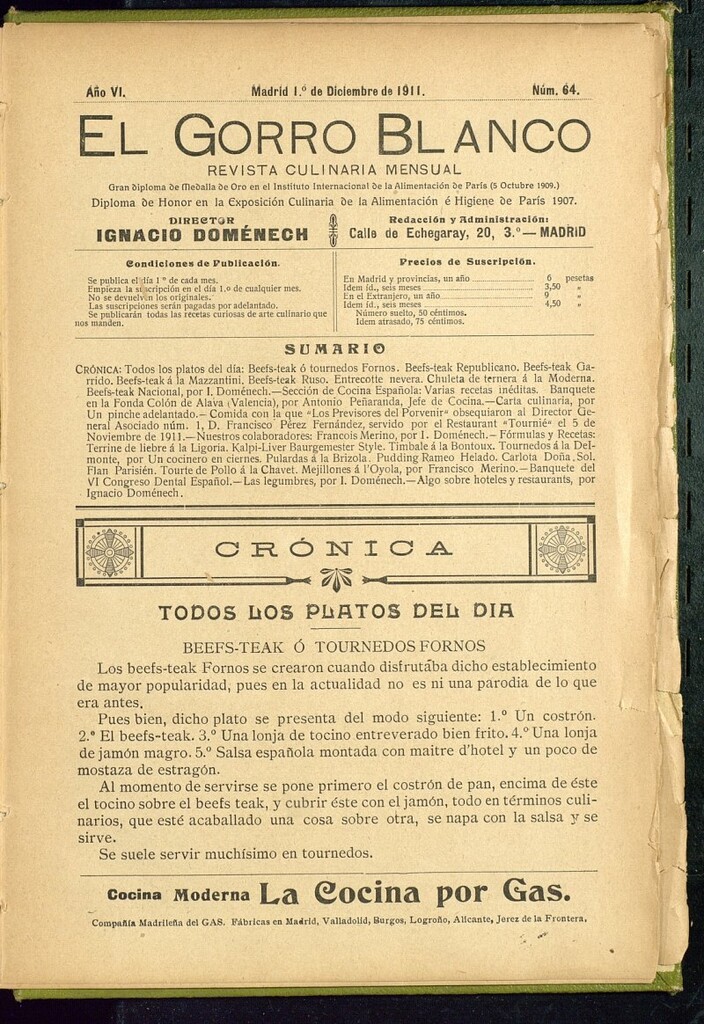 Miniatura de El gorro blanco: revista culinaria mensual del 1 de diciembre de 1911, nº 64