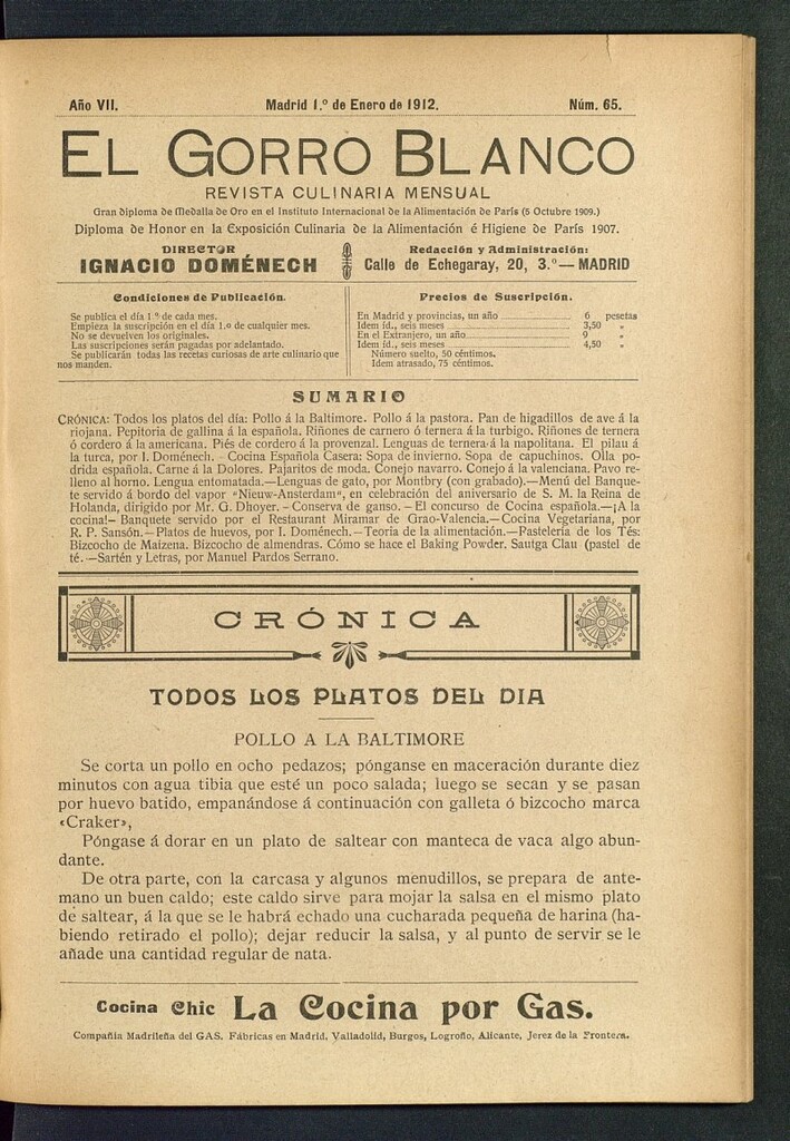 Miniatura de El gorro blanco: revista culinaria mensual del 1 de enero de 1912, nº 65