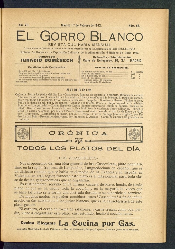 Miniatura de El gorro blanco: revista culinaria mensual del 1 de febrero de 1912, nº 66