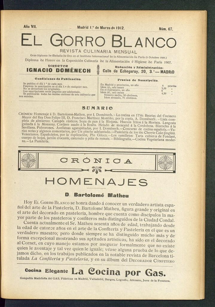 Miniatura de El gorro blanco: revista culinaria mensual del 1 de marzo de 1912, nº 67