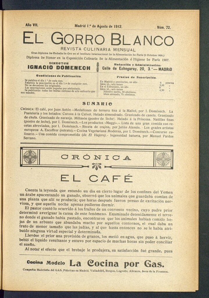 Miniatura de El gorro blanco: revista culinaria mensual del 1 de agosto de 1912, nº 72