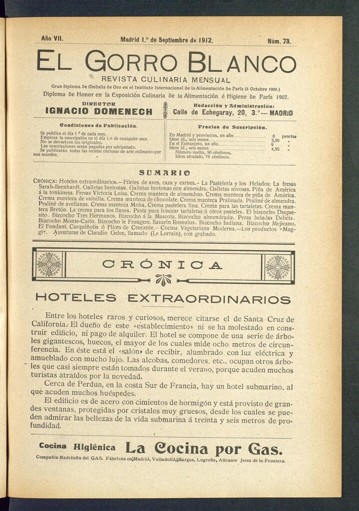 Miniatura de El gorro blanco: revista culinaria mensual del 1 de septiembre de 1912, nº 73