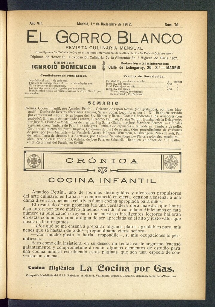 Miniatura de El gorro blanco: revista culinaria mensual del 1 de diciembre de 1912, nº 76