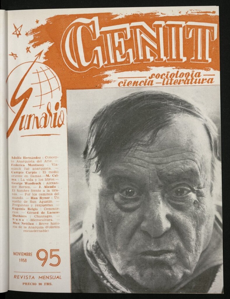 Miniatura de Cenit : revista mensual de Sociología, Ciencia y Literatura de noviembre de 1958, nº 95