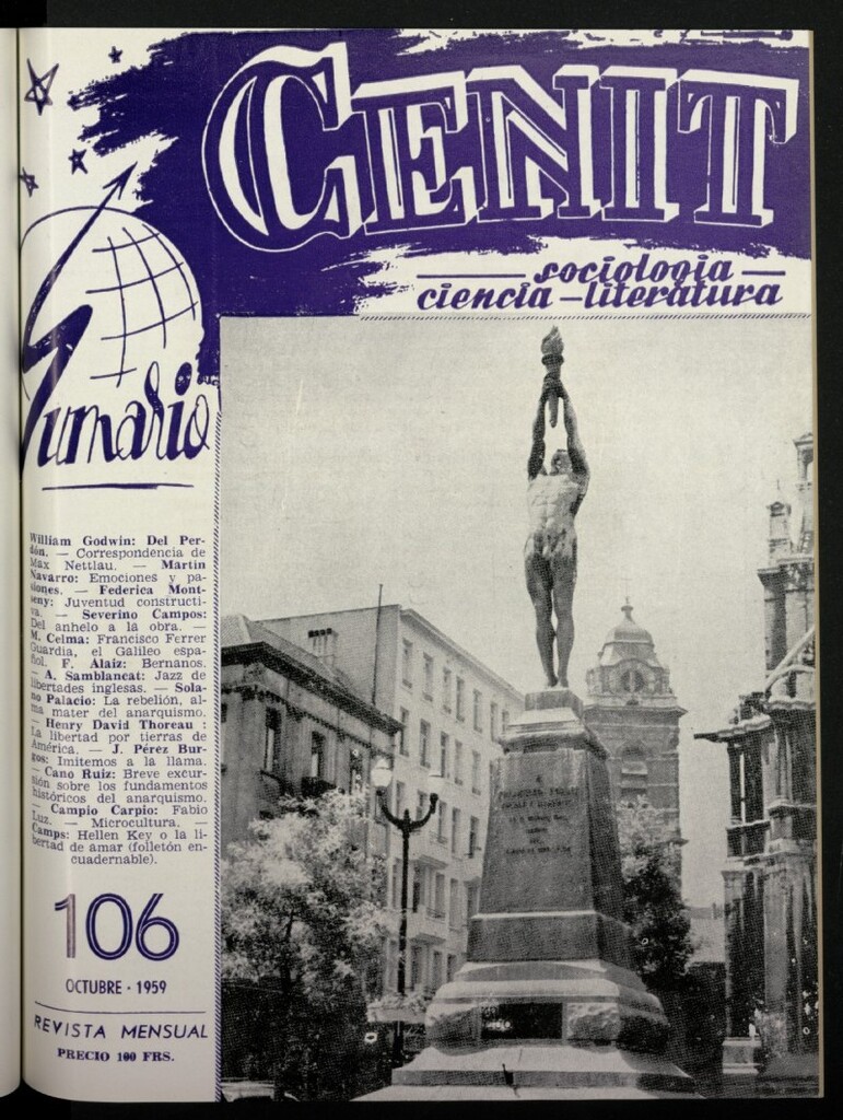 Miniatura de Cenit : revista mensual de Sociología, Ciencia y Literatura de octubre de 1959, nº 106